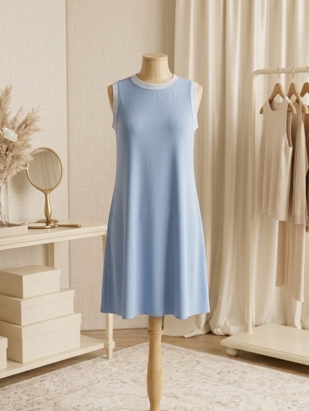 Lovesoft Sky Blue Sleeveless Swing Dress With Pockets